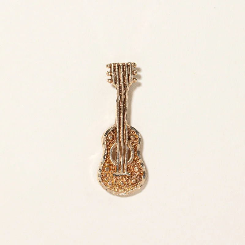 rustic wooden bead bracelet 10k Yellow Gold Guitar Pendant