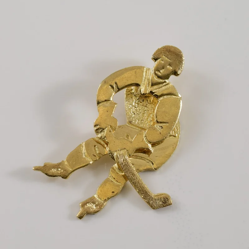 diamond tennis bracelet real 10k Yellow Gold Hockey Player Pendant |