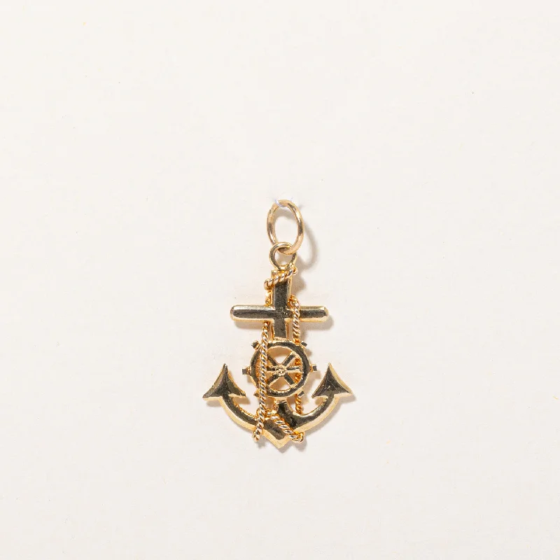 14k Yellow Gold Anchor Cross Charm