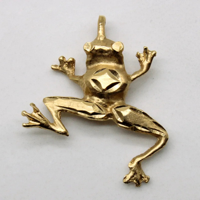 handmade raw stone engagement ring 14k Yellow Gold Frog Pendant