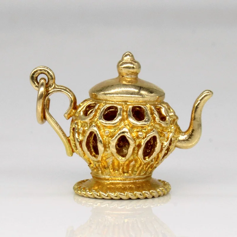 elegant pearl bridal set 14k Yellow Gold Tea Pot Pendant