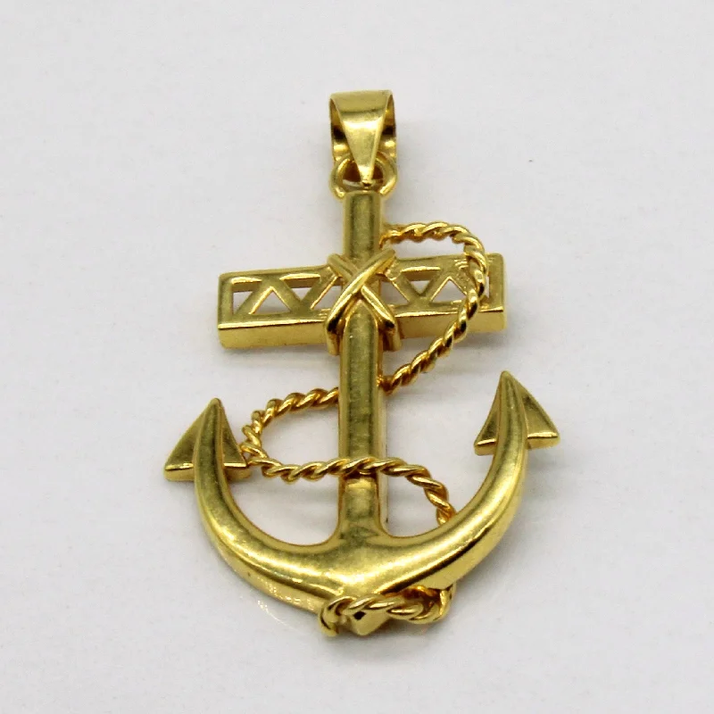 boho gold leaf ring 18k Yellow Gold Anchor Pendant