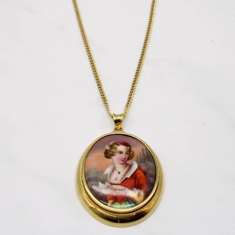 sterling silver dragonfly pendant 18k Victorian Hand Painted Dutch Porcelain Necklace | 24" |