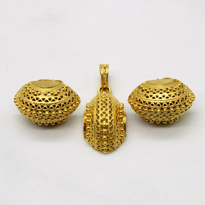 vintage rose-cut diamond ring 18k Yellow Gold Lattice Earrings & Pendant Set