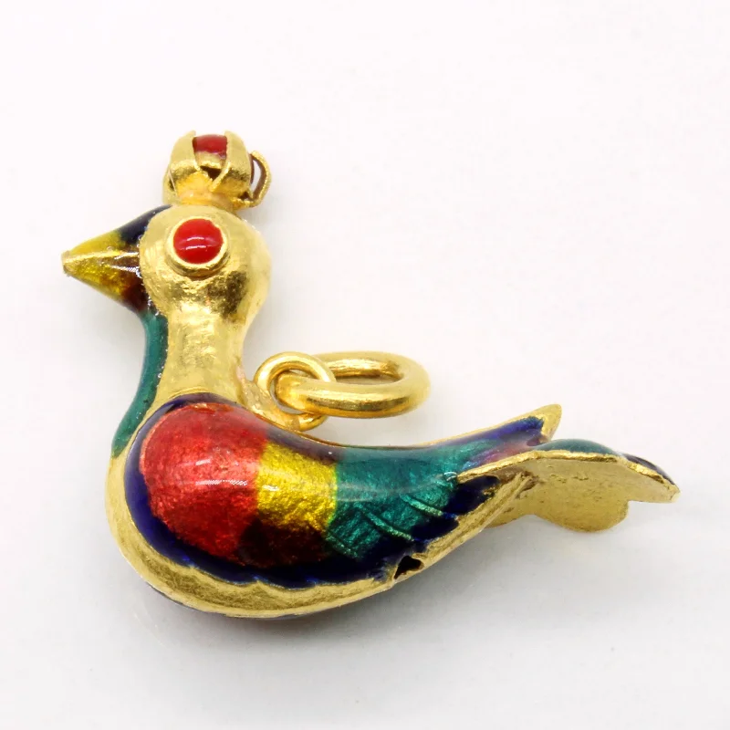 rose gold feather earrings 24k Gold Red Jasper & Enamel Bird Pendant | 0.12ctw |