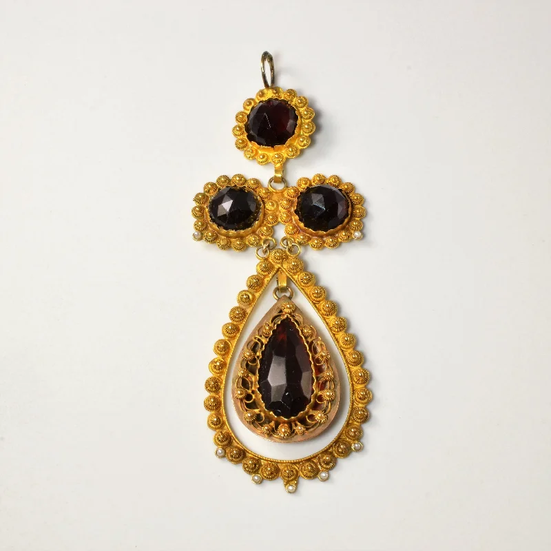 celestial moon and star necklace Victorian Seed Pearl & Garnet Pendant | 12.50ctw |