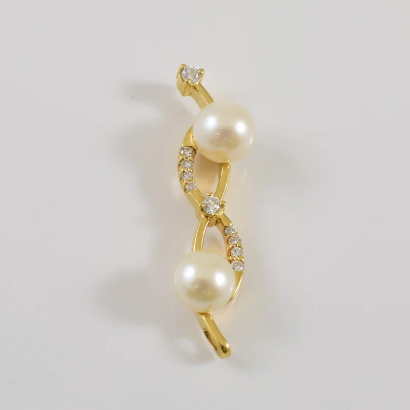 personalized bar necklace silver Cultured Pearl & Diamond Pendant | 4.00ctw, 0.12ctw |