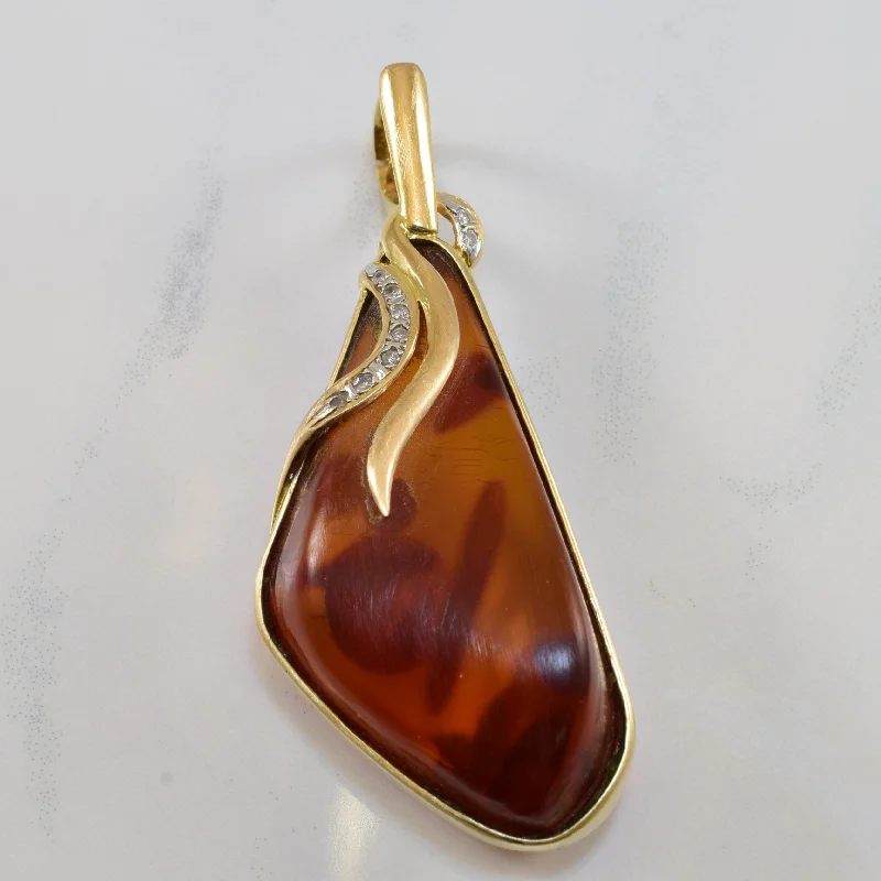 simple engraved wedding ring Free Form Amber & Diamond Clip On Pendant | 45.00ct, 0.04ctw |