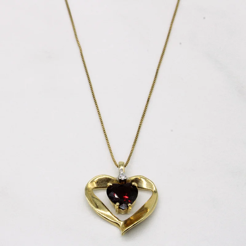 bohemian gemstone choker Garnet & Diamond Heart Pendant Necklace | 1.92ct, 0.03ct | 18" |