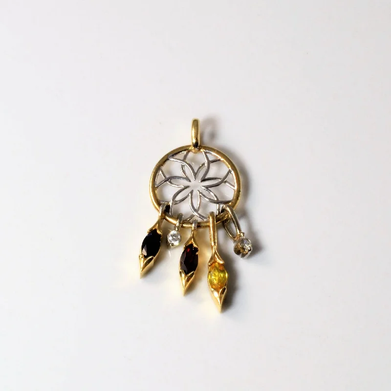 wedding band with diamonds Multi Gemstone Dream Catcher Gold Pendant