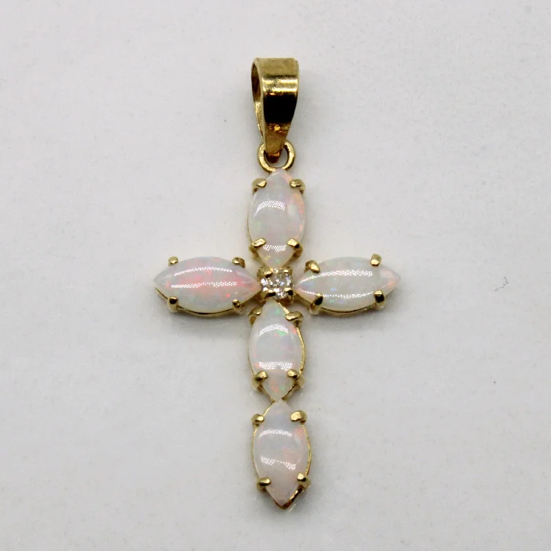 gold wedding band for men Opal Cabochon & Diamond Cross Pendant | 0.60ctw, 0.01ct |