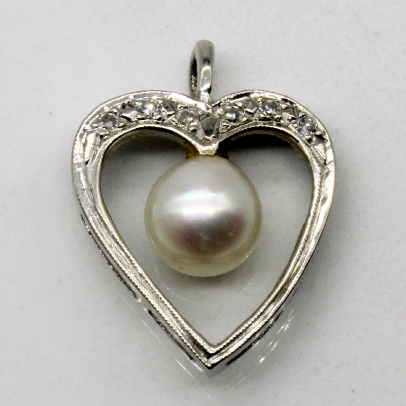 men’s silver ring with onyx Pearl & Diamond Heart Pendant | 0.04ctw |
