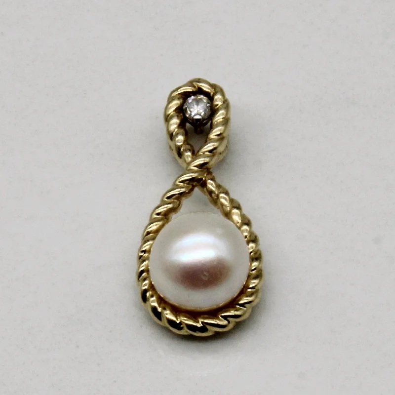 rose gold cubic zirconia earrings Pearl & Diamond Pendant | 0.02ct |