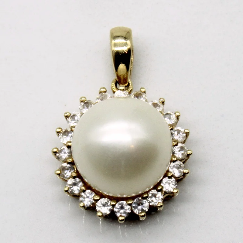 cubic zirconia eternity necklace Pearl & Synthetic White Sapphire Pendant | 0.24ctw |