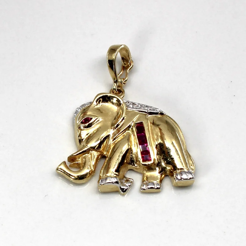 Ruby & Diamond Gold Elephant Pendant | 0.16ctw | 0.02ctw |