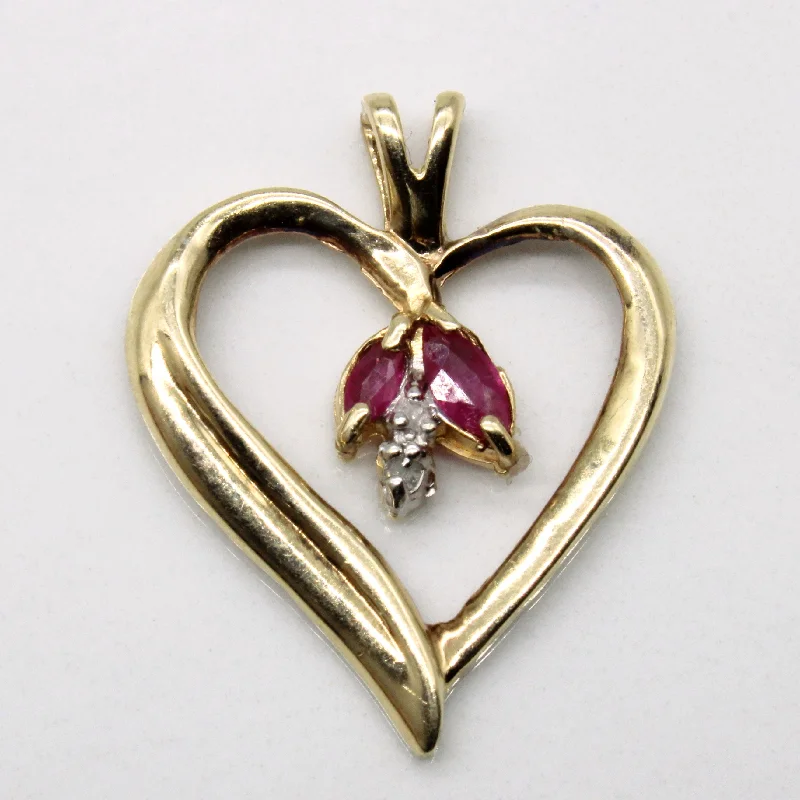 gold choker necklace simple Ruby & Diamond Heart Pendant | 0.10ctw, 0.01ctw |