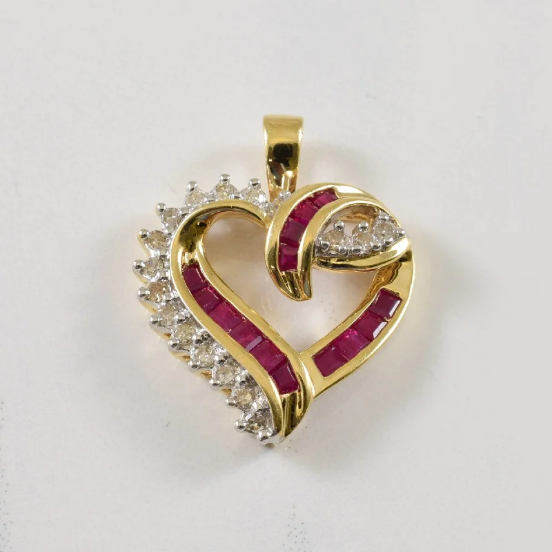 handmade macrame bracelet for men Ruby & Diamond Heart Pendant | 0.60ctw, 0.25ctw |