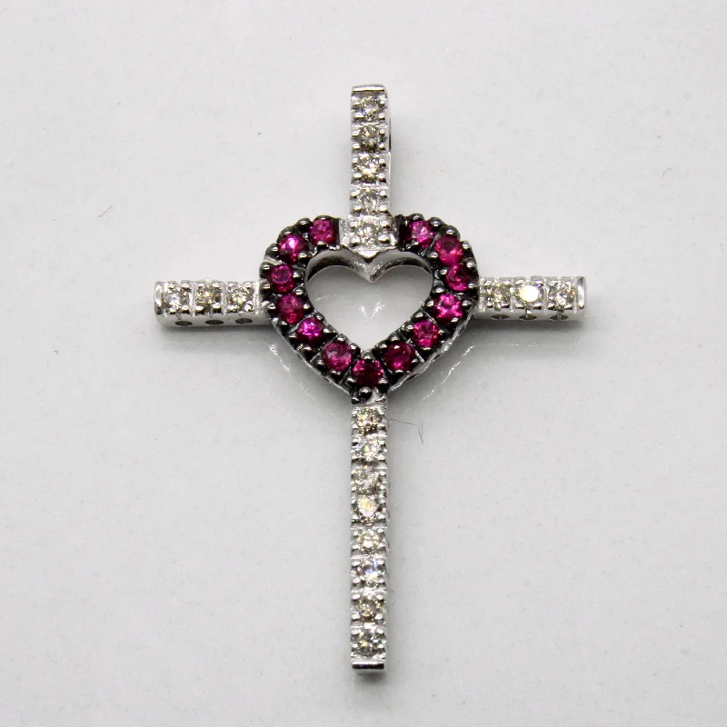 personalized photo locket necklace Ruby Heart & Diamond Cross Pendant | 0.07ctw, 0.06ctw |