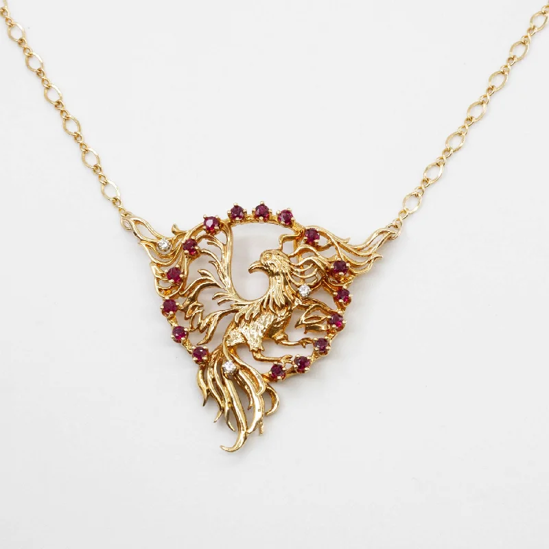 yellow sapphire engagement ring Phoenix Necklace with Ruby and Diamonds | 17" | 1.28 ctw 0.09 ctw