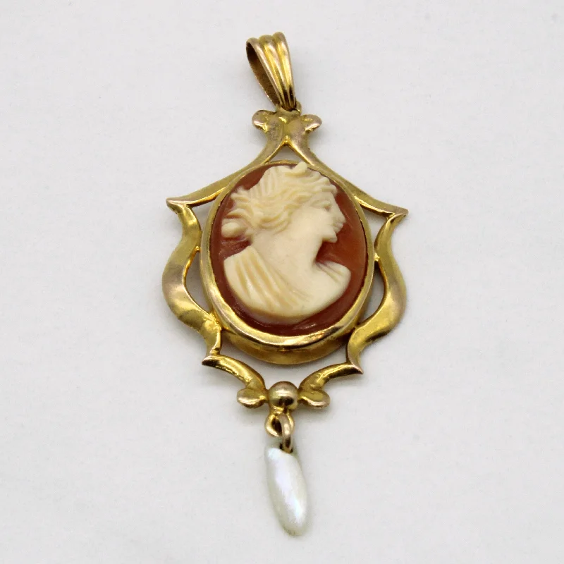 classic cubic zirconia pendant Seashell Cameo & Pearl Pendant | 5.00ct |