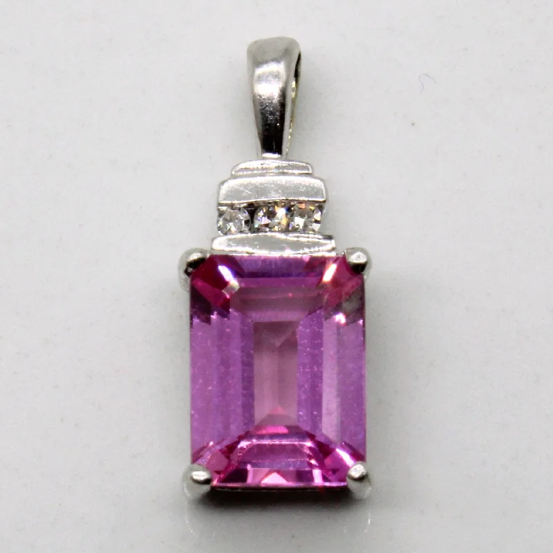 leather cuff bracelet men Synthetic Pink Sapphire & Diamond Pendant | 1.83ct, 0.02ctw |