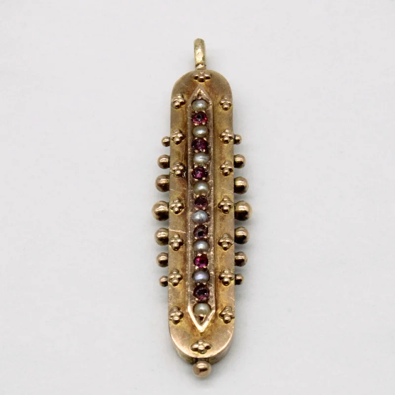 handmade antique silver bangle 1896 Hallmarked Synthetic Ruby & Seed Pearl Vertical Pendant | 0.10ct |