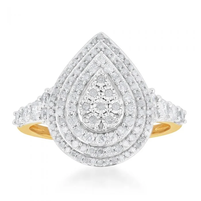 simple snake chain necklace 1 Carat Diamond Pear Shaped Cluster Ring Set in Sterling Silver and 9ct Yellow Gold
