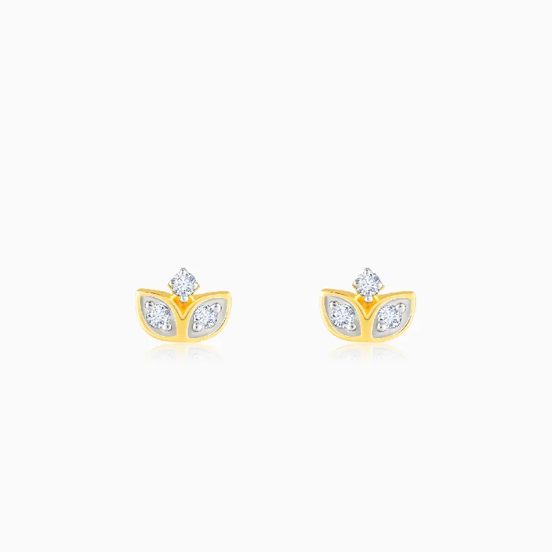 Gold Blooming Bud Diamond Earrings