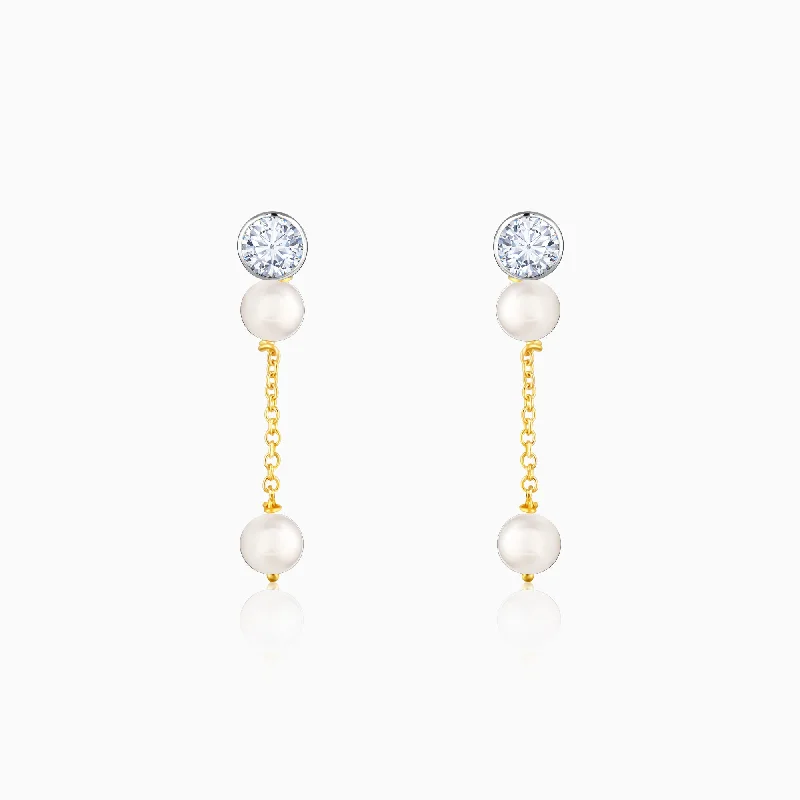 Gold Moonlit Pearls Diamond Earrings