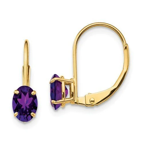 14KT GOLD 0.90 CTW OVAL AMETHYST LEVERBACK EARRINGS