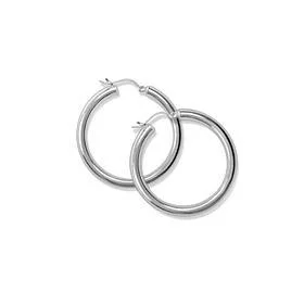 14KT White Gold 3MM X 16MM Hoop Earrings