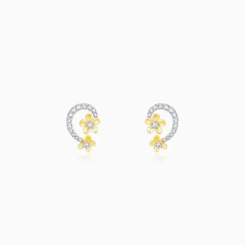 Gold Sumptuous Flower Diamond Earrings