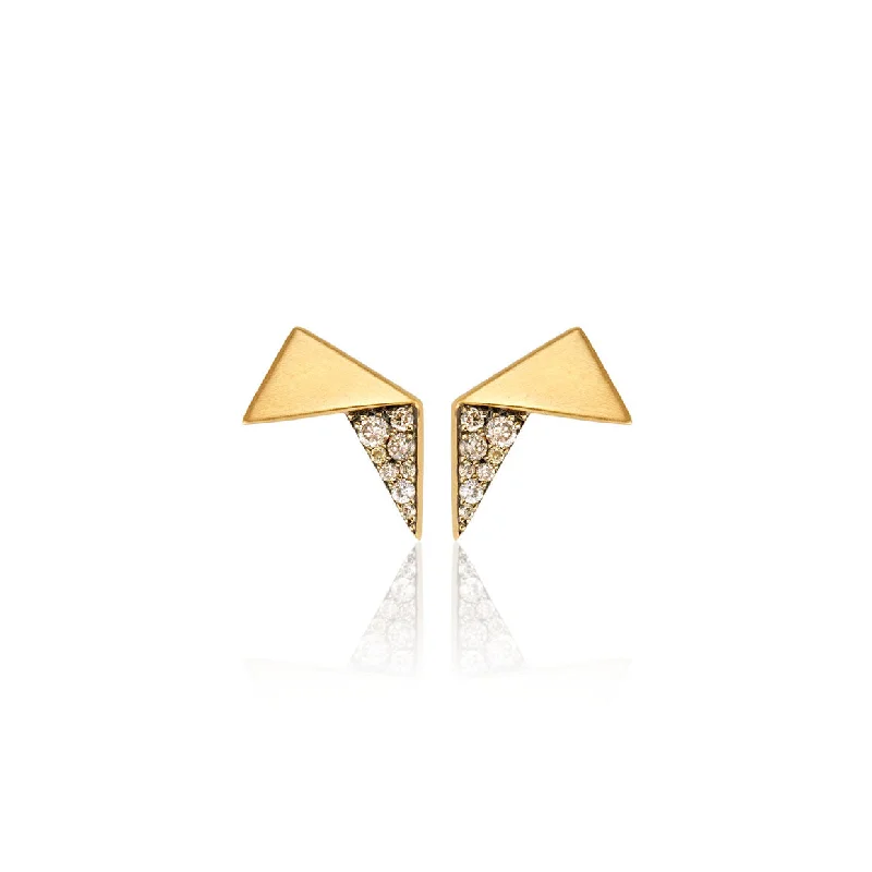 rose gold feather earrings Pavéd bottom Folded Plane Stud earrings