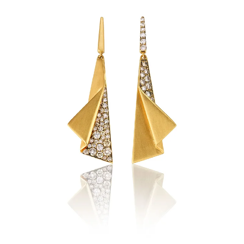 classic gemstone stud earrings Pavéd Folded Plane drop earrings