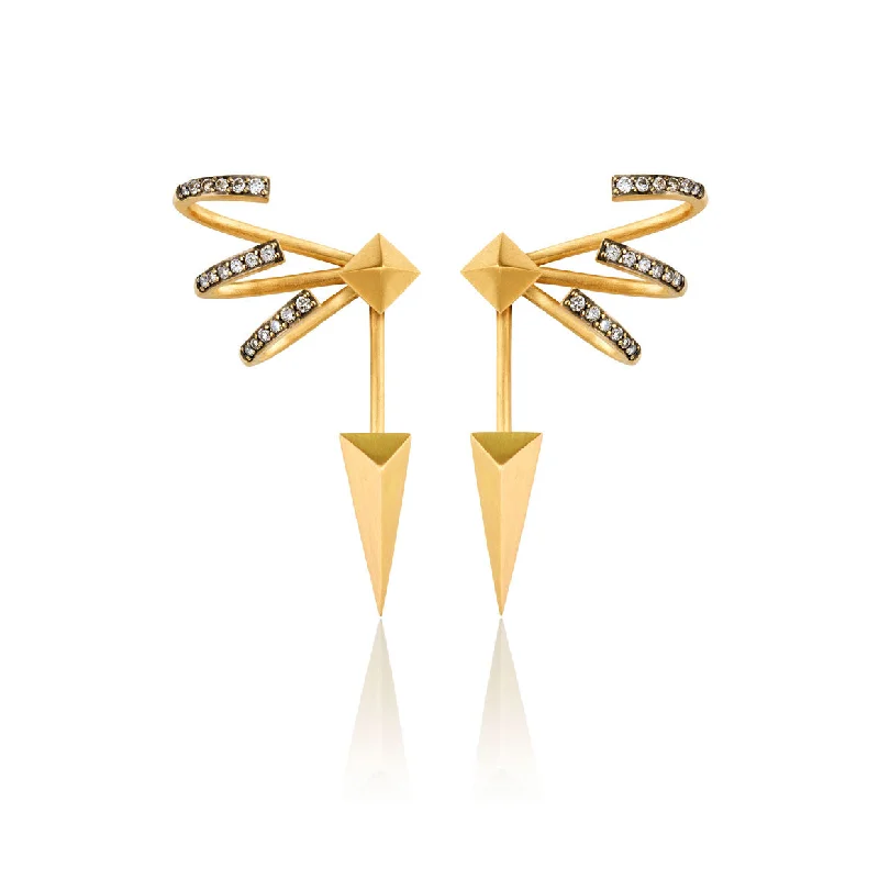 minimalist gold square earrings Pyramid stud and fan earrings