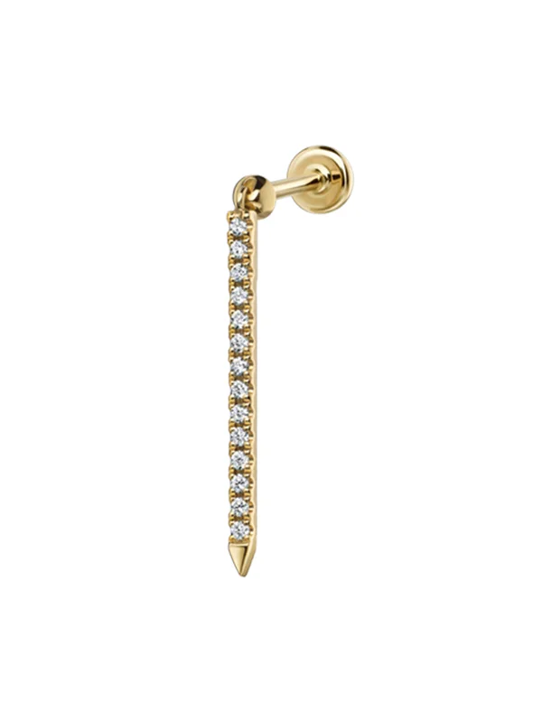 18mm Diamond Eternity Bar Charm Yellow Gold Single Threaded Stud Earring