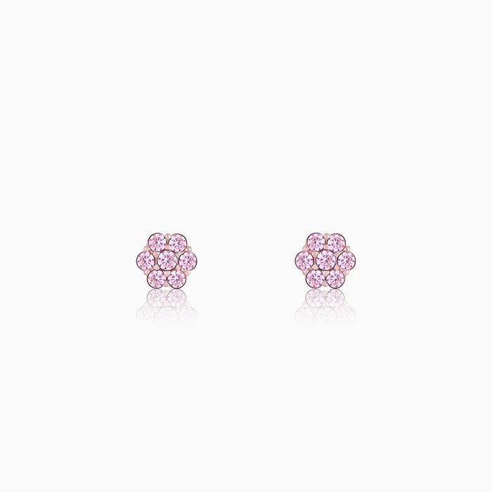 Rose Gold Baby Pink Flower Stud Earrings