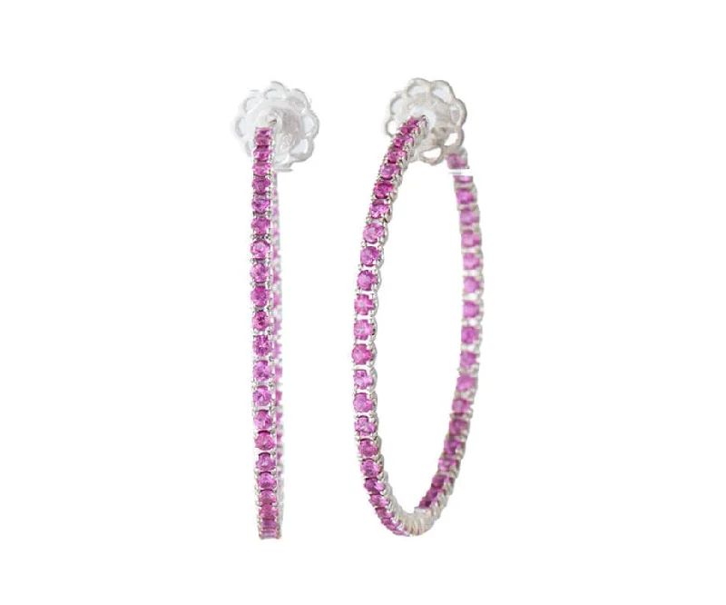 3.60ctw Pink Sapphire Inside Out Hoop Earrings in 18K