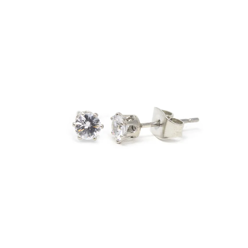 3 pair CZ Fancy Stud Earrings Rhodium Pl