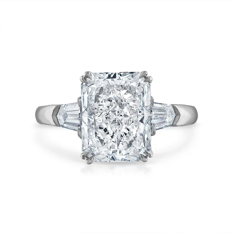 4.03ct Radiant Cut Three-Stone with Diamond Bullets Side Stones Engagement Ring