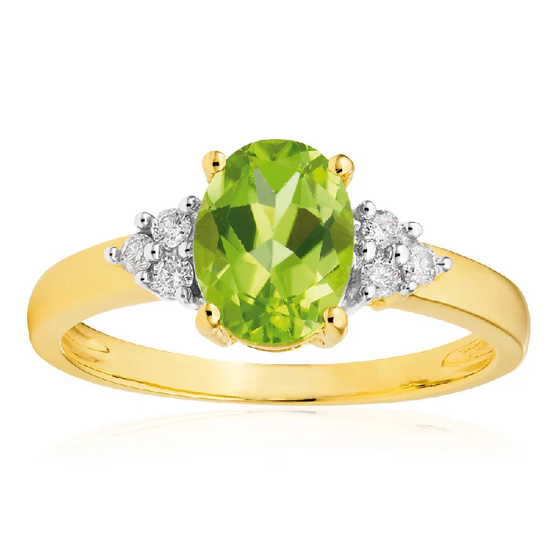 sleek black titanium ring 9ct Alluring Yellow Gold Diamond + Peridot Ring