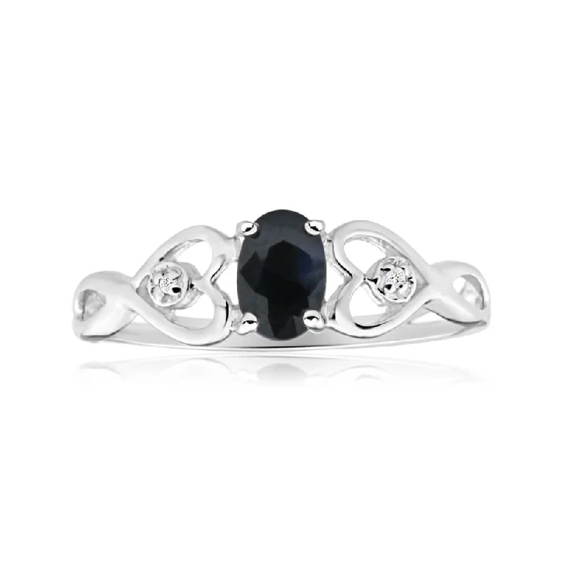 sterling silver infinity loop ring 9ct Charming White Gold Diamond + Natural Sapphire Ring