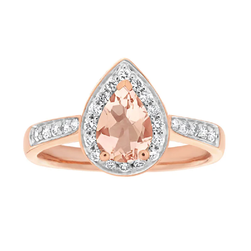 men’s silver wedding band 9ct Rose Gold 0.60 Carat 7x5mm Morganite and Diamond 0.20ct Ring