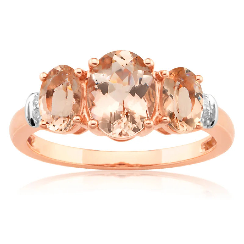 minimalist diamond stud earrings 9ct Rose Gold Morganite 1.98CT & Diamond 0.025CT Trilogy Ring