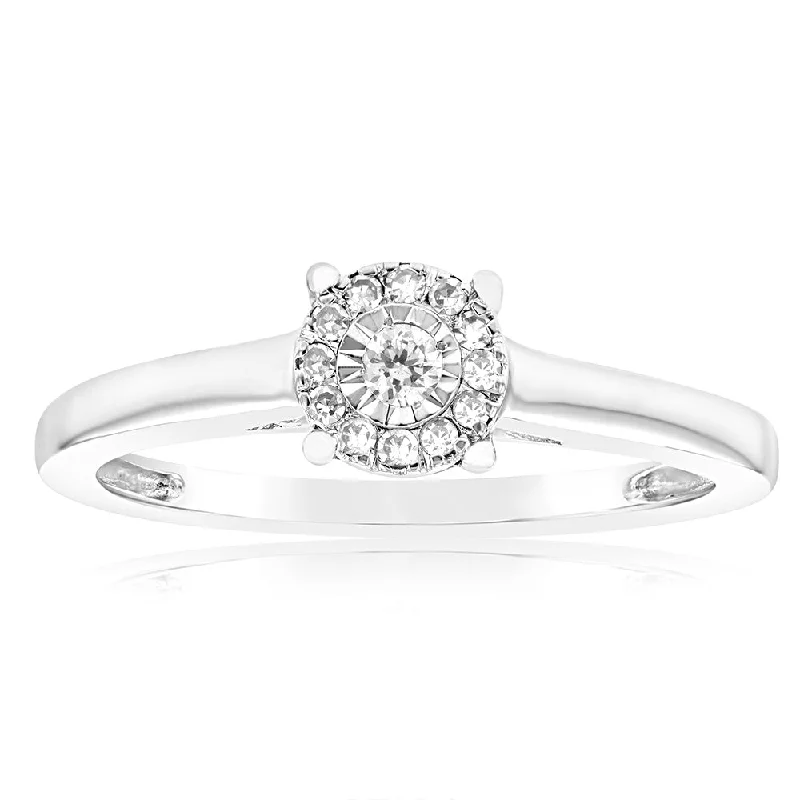 thin gold wedding band women 9ct White Gold 10 Points Diamond Ring with 13 Brilliant Cut Diamonds