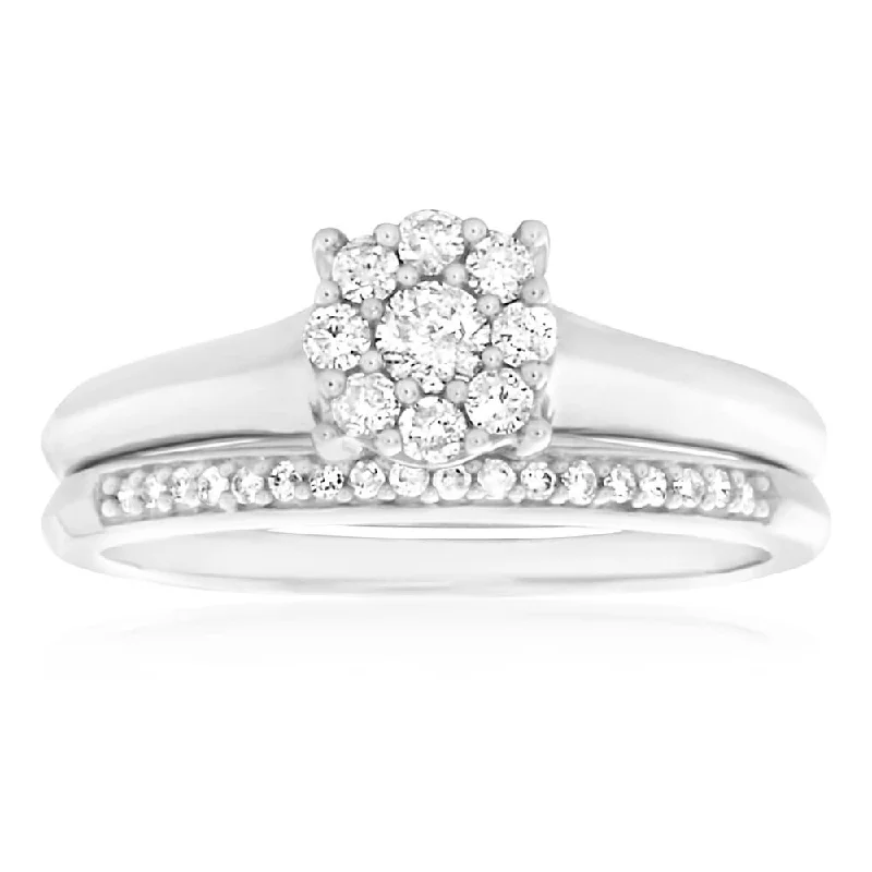 silver moon phase pendant 9ct White Gold 2 Ring Bridal Set With 0.3 Carats Of Brilliant Cut Diamonds