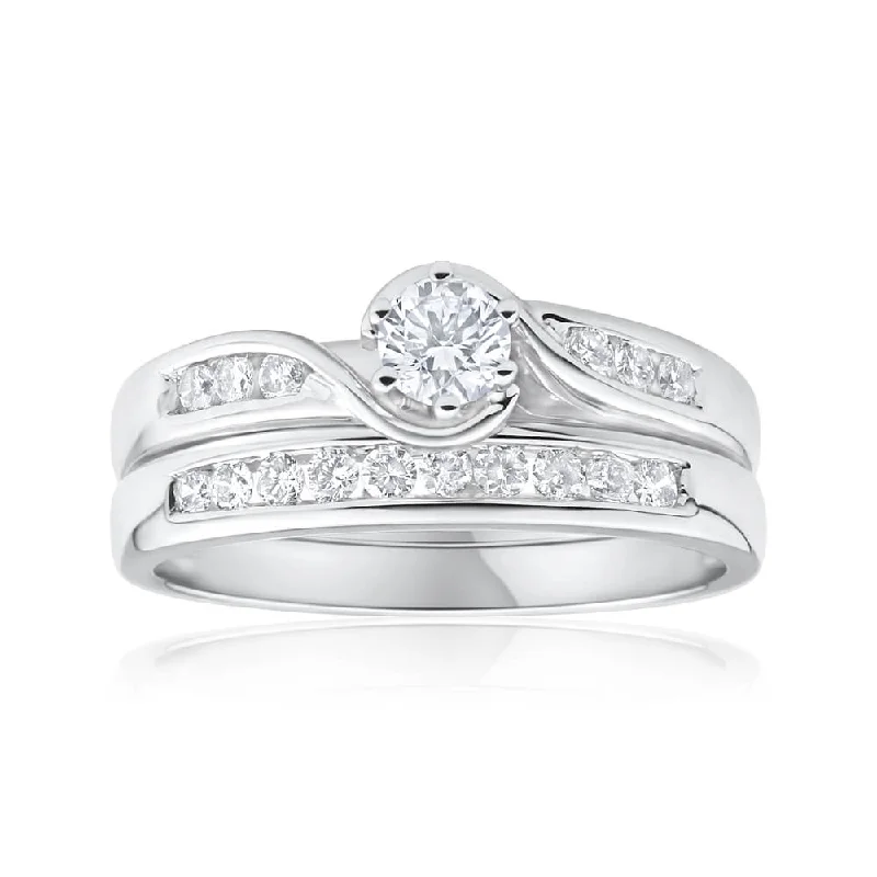 bold statement ring chunky 9ct White Gold 2 Ring Bridal Set With 16 Diamonds Totalling 0.5 Carats