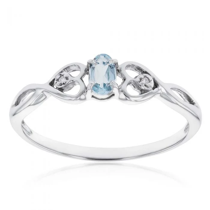 rose gold infinity bracelet 9ct White Gold 5x3mm Oval 0.21ct Aquamarine and Diamond Ring