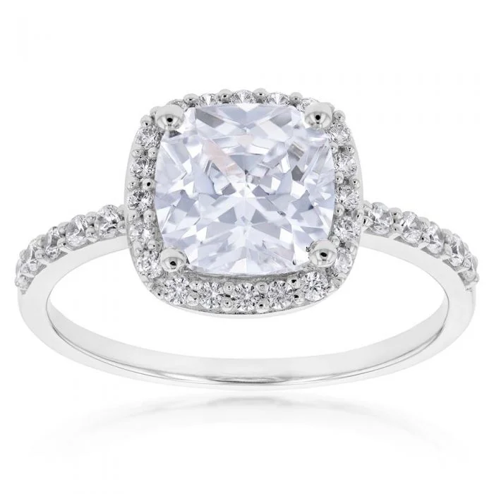 real garnet stacking rings 9ct White Gold 8mm Cushion Cut Cubic Zirconia Halo Ring