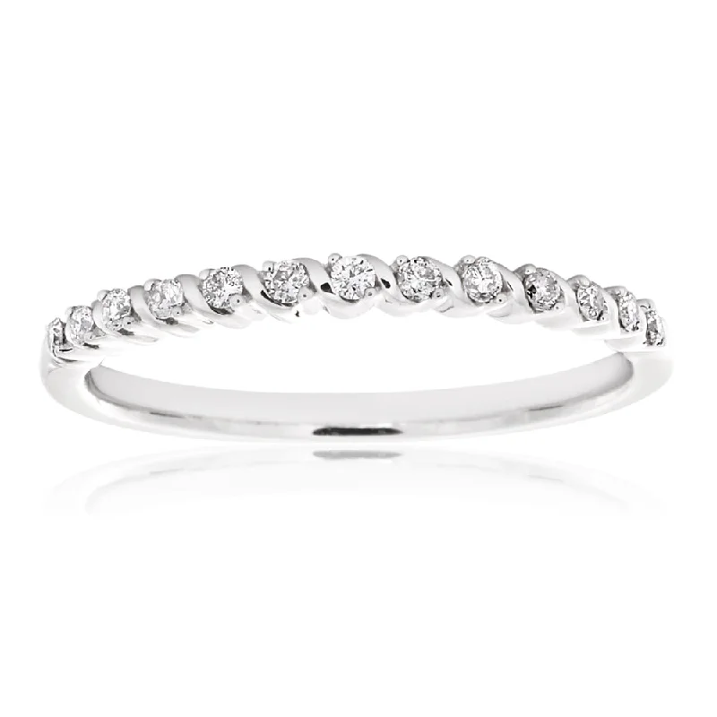 Celtic knot wedding band 9ct White Gold Diamond Ring with 13 Brilliant Cut Diamonds
